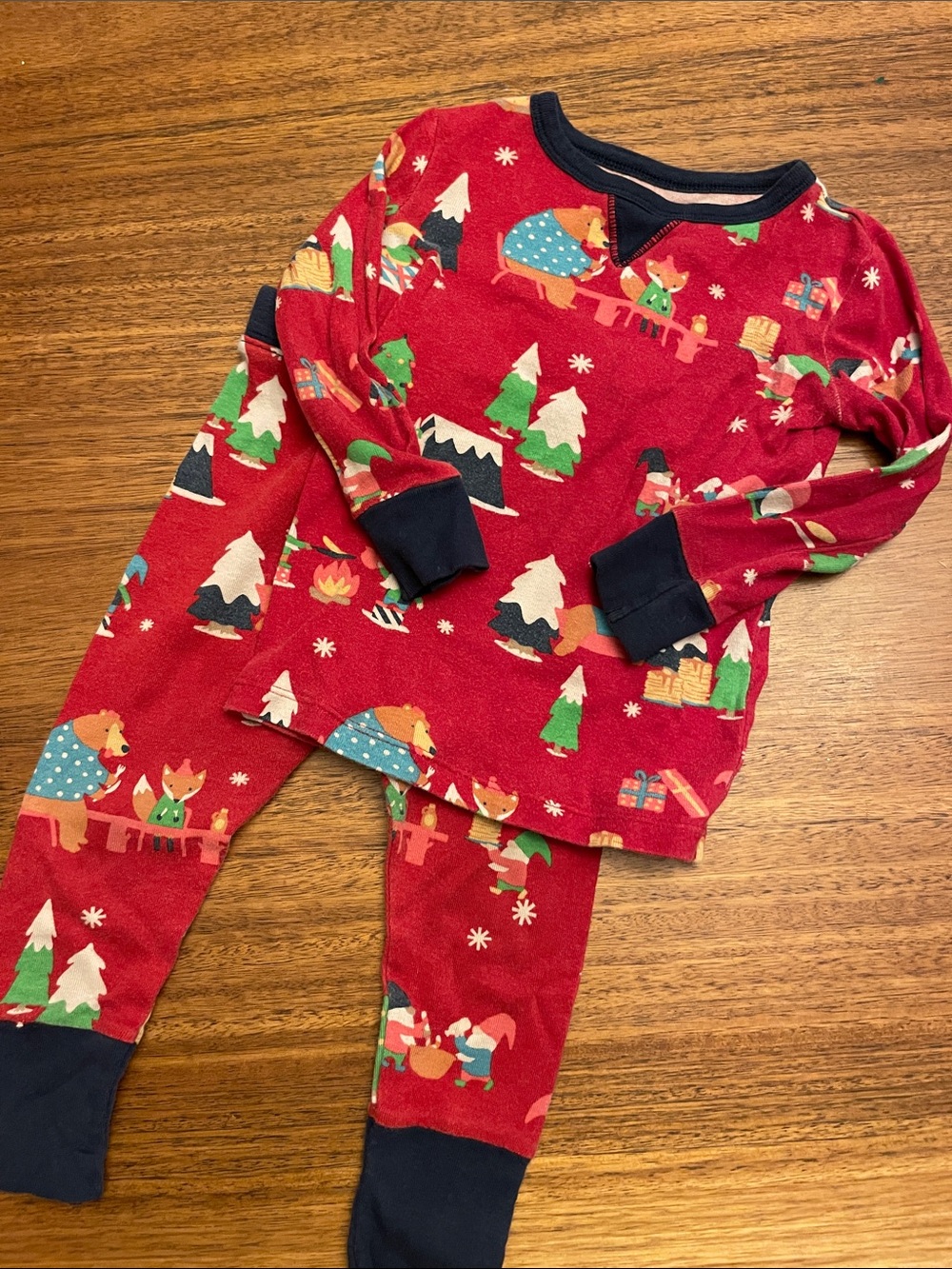 Wondershop Red Holiday Forest Pajama Set with Navy Trim